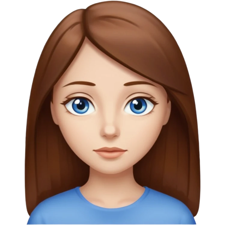 Femme brune cheveux long raide yeux bleus en amande emoji