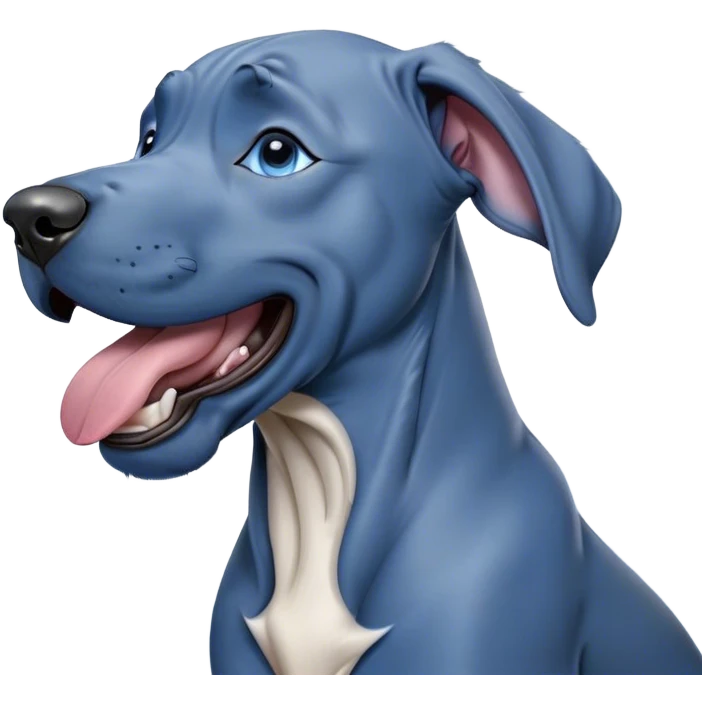 Cinematic Cute Yawning Blue Great Dane Portrait Emoji, Head tilted slightly with a dramatic, wide-open yawn, showcasing a smooth blue Fur with a cool luster, floppy ears slightly drooping, round steel-blue eyes barely open in drowsy contentment, Simplified yet irresistibly adorable features, highly detailed, glowing with a soft, cozy glow, high shine, relaxed yet expressive, stylized with a touch of whimsy, bright and endearing, soft glowing outline, capturing the essence of a sleepy yet affectionate guardian, so drowsy it feels like it could stretch out of the screen and curl up for a nap! emoji