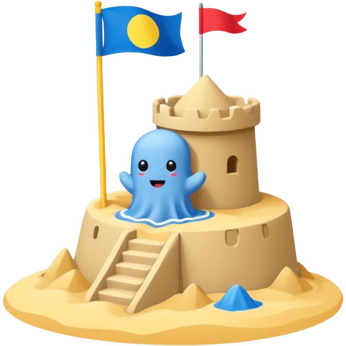 chibi style Sandcastle with Flag, no face, cute, sticker emoji