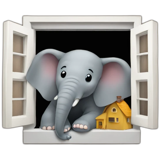 Elephant in a small house squeezed out of window emoji