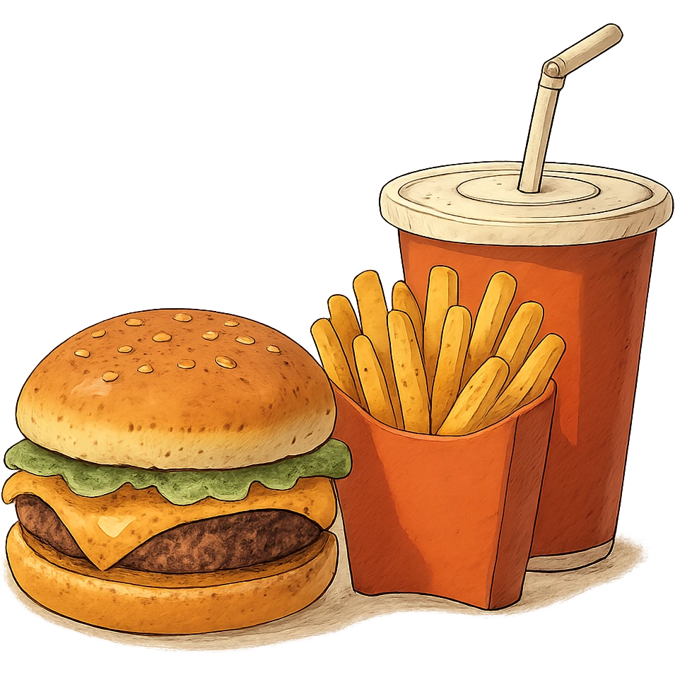 ghibli style burger meal set with fries and drink emoji