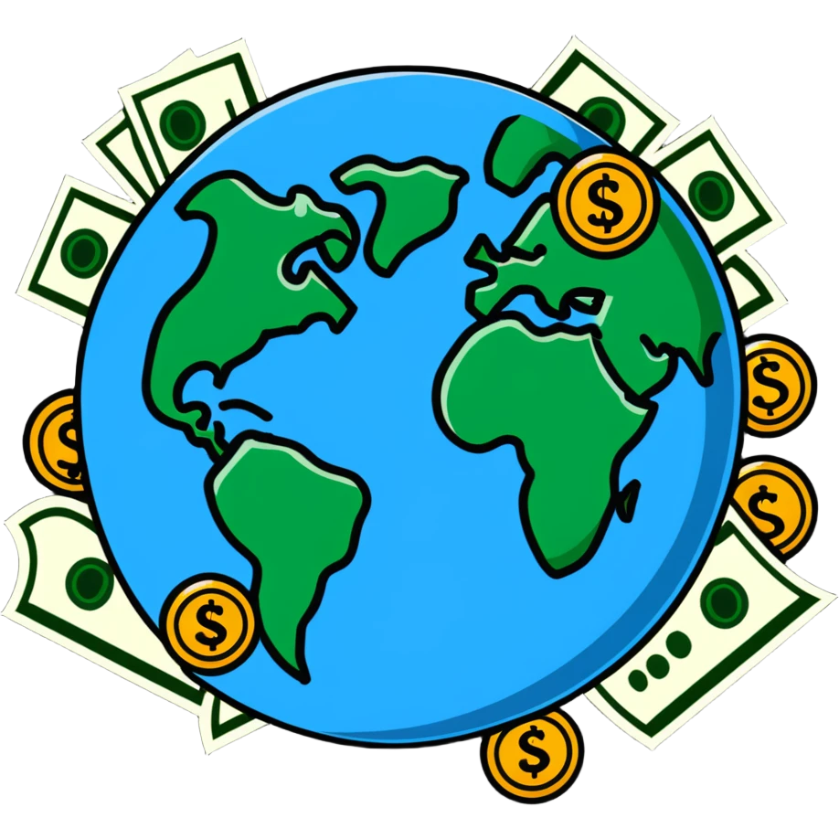 Money world with dollar bills and coins surrounding Earth emoji