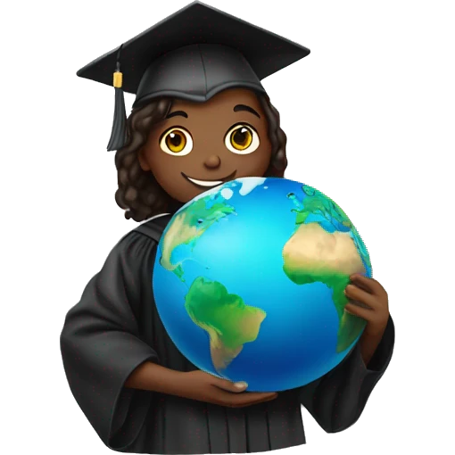 student holding planet in graduation gown emoji