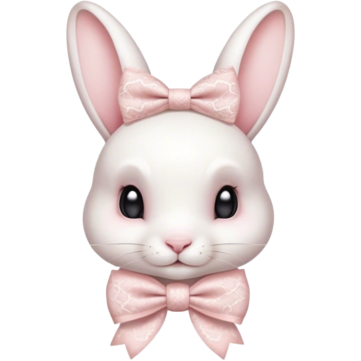 White rabbit with light pink lace print bow emoji