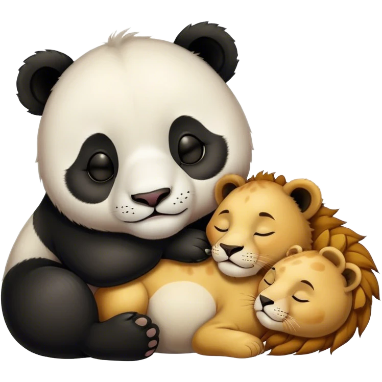 Baby panda and baby lion sleep together emoji