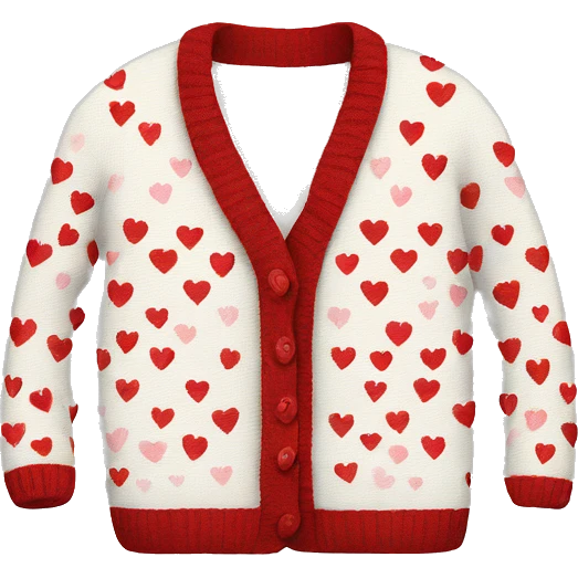white female cardigan with heart pattern emoji