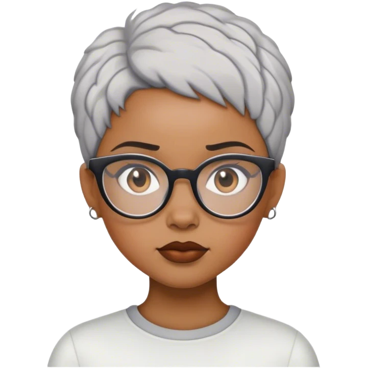 Light skinned Black girl with white glasses short natural gray haircut mad emoji