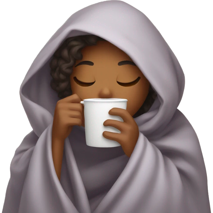 girl inside a blanket sipping coffee eyes closed emoji