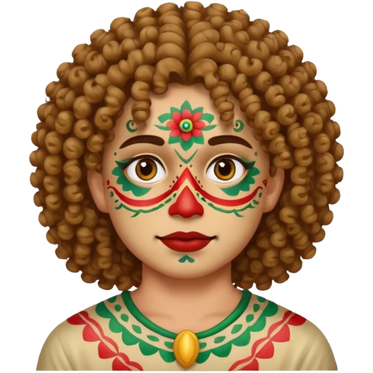 painted face mexican theme, curly hair emoji