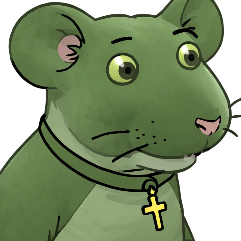 Rat sleeping in bed wearing a cross emoji