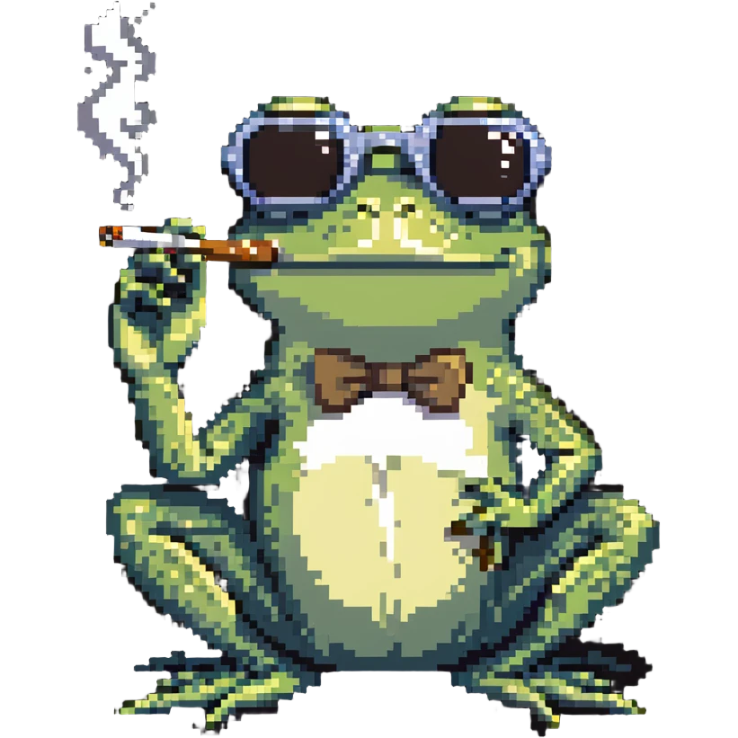 detailed frog with ray bans, satisfied, smoking a cigar emoji
