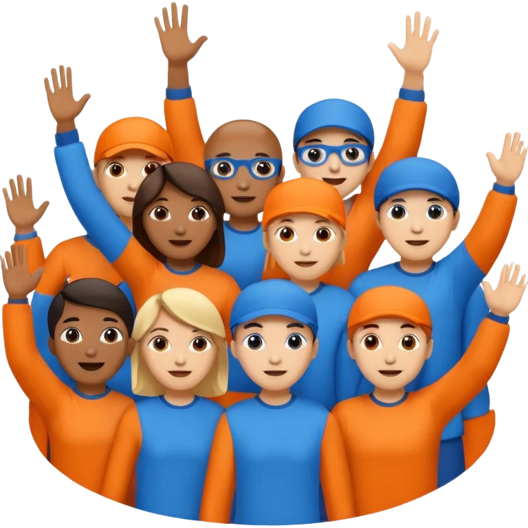 A cheering  within a circle of shades of orange and blue emoji