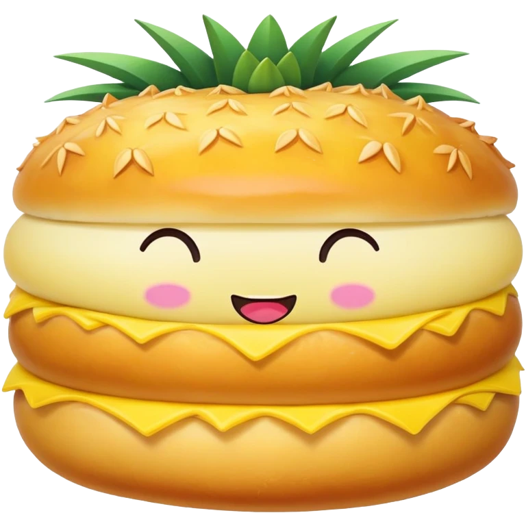 Chinese Pineapple Bun with crispy yellow top crust, simplified emoji style with bold outlines and bright colors, cartoon style Bolo Bao pastry emoji