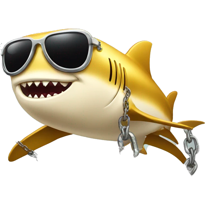 golden shark with chain and sunglasses emoji