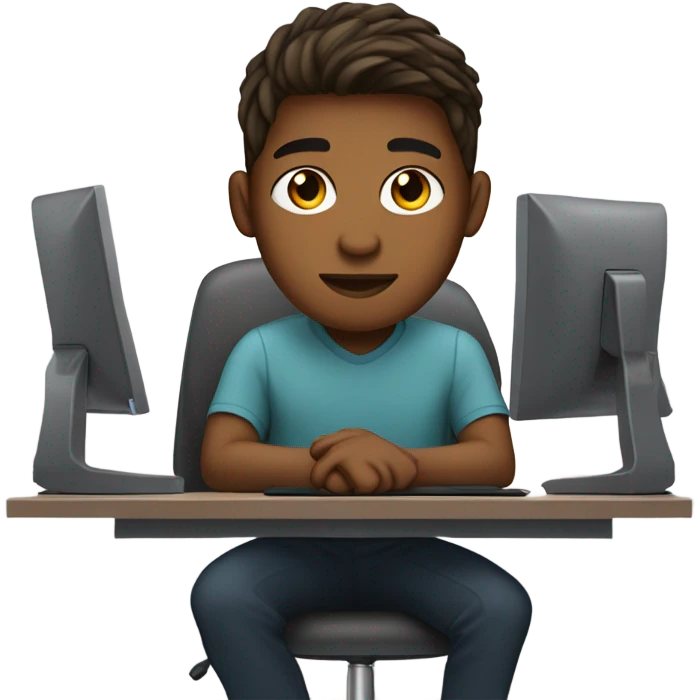 Web developer sitting in front of a computer a 20 year old with straight hair and a medium brown skin tone coding  emoji