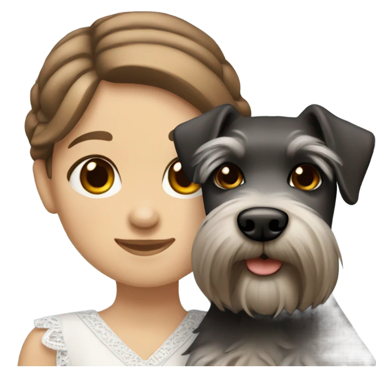 White Slavic girl with brown hair huggin schnauzer  emoji