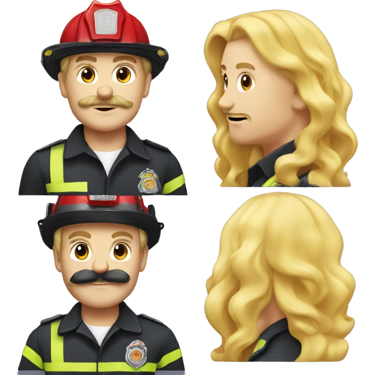 fire fighter with a mullet and blonde hair and handlebar mustache  emoji