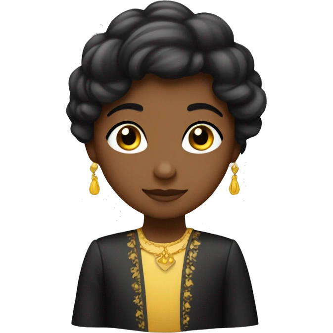 Una princesa con pelo rizo colo negro y recogido en un moño emoji