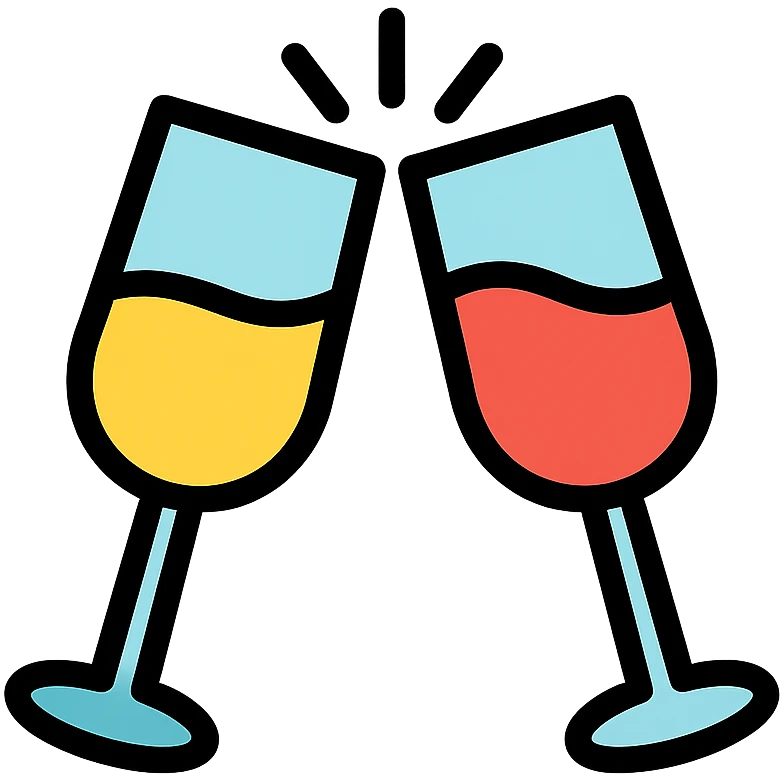 colorful outlined icon of two glasses toasting emoji