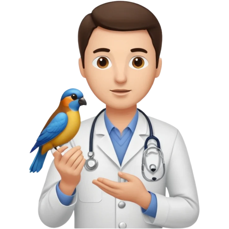 brunette man veterinarian with bird emoji