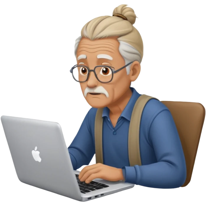 confused old man with a man bun, on a laptop emoji