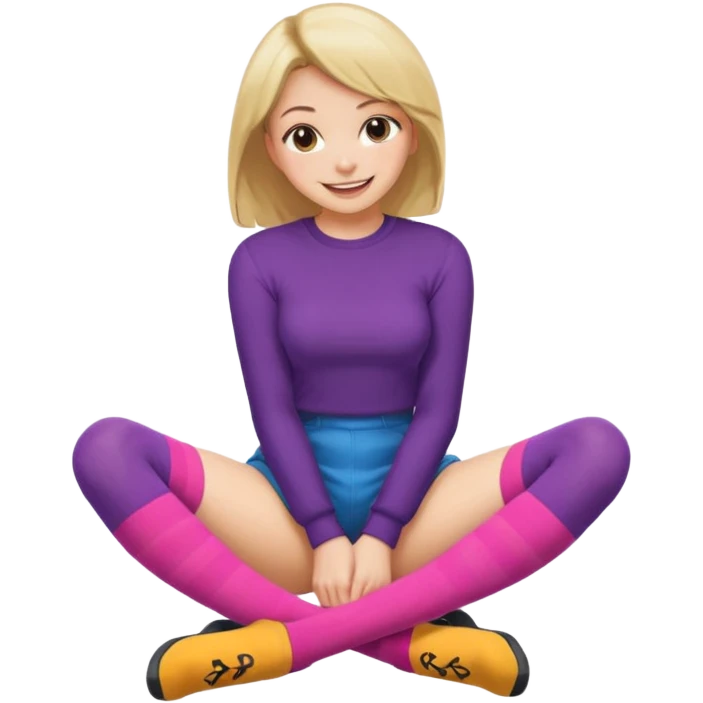Cute girl thigh high socks sitting legs out, colorful clothes emoji