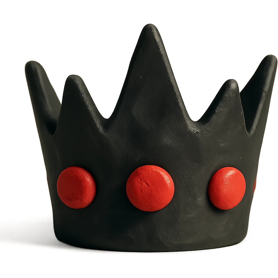 claymation style black crown with red gems emoji