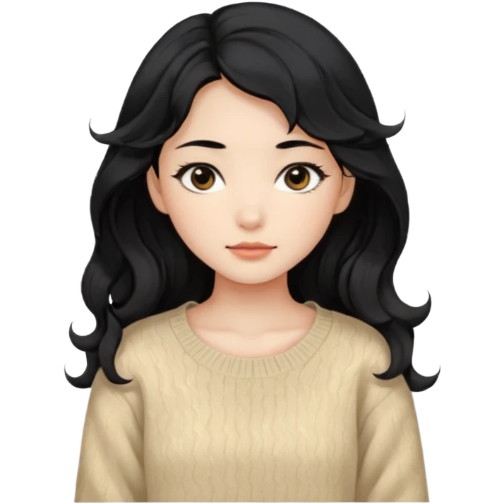 Beautiful girl,Black hair,wavy hair，long hair,Black eyes,Chinese, beige sweater  emoji