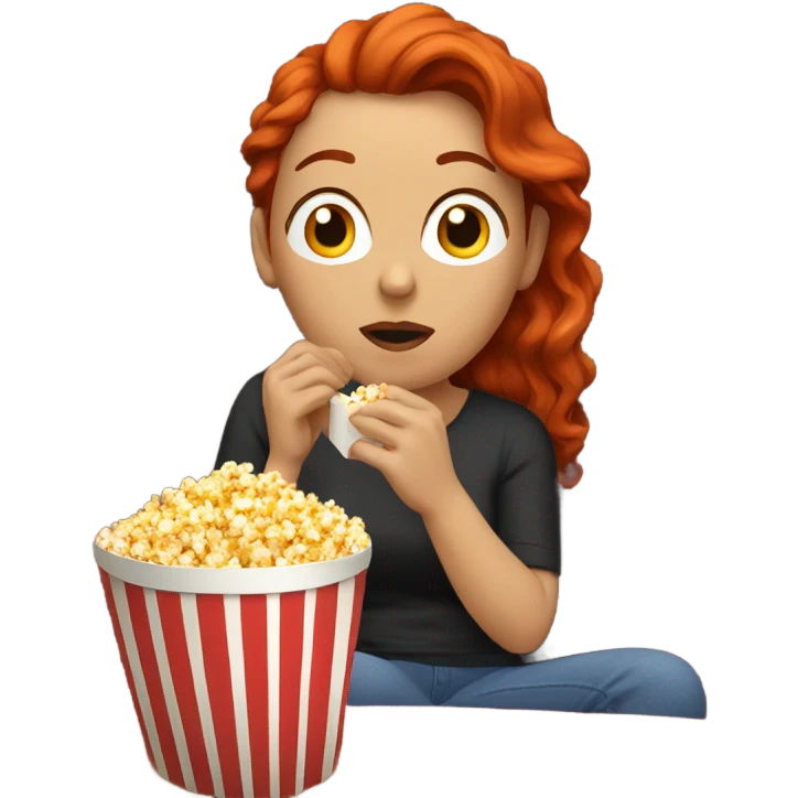 Eating popcorn and watching tv woman white red hair  emoji