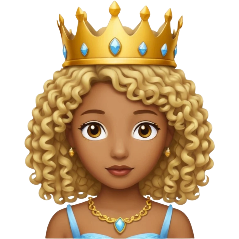 Princess brown skin, with curly blonde hair, small crown emoji