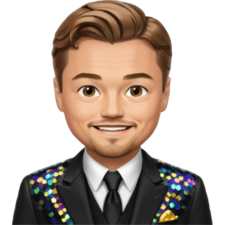 Leonardo DiCaprio with light brown hair, black sequin suit emoji