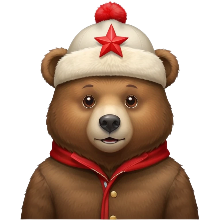 Brown bear wearing a traditional Russian ushanka hat with red star emoji
