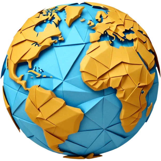 3D render of Papier-Mâché Globe made entirely of folded origami paper, sharp creases, cardboard texture, matte finish, visible paper grain, craft aesthetic,  emoji style, isolated on white background --v 6.0 emoji