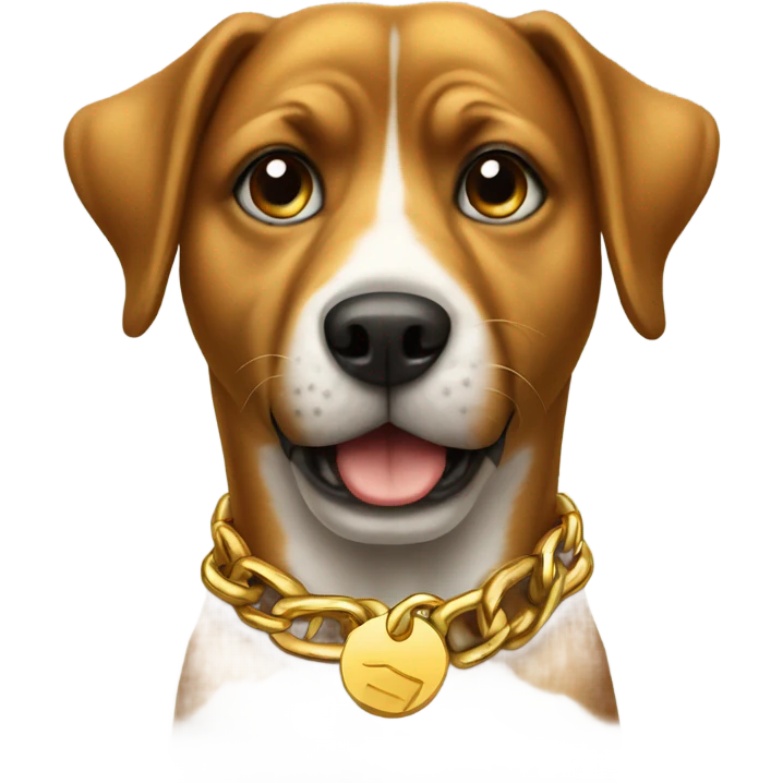 Dog with a gold chain and hand out saying stop emoji
