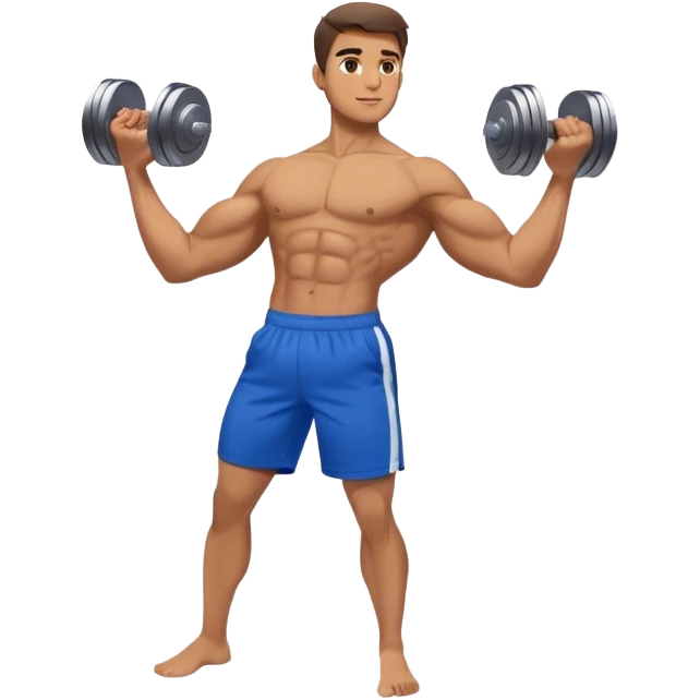 man with blue shorts doing side-lateral raise (T pose) with light dumbbells emoji