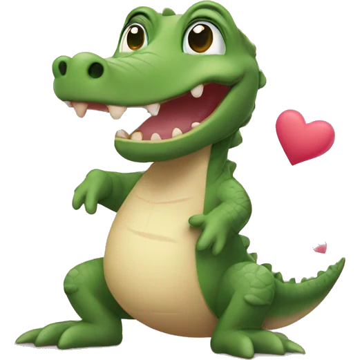 Tiny little Alligator waving goodbye surrounded by hearts emoji