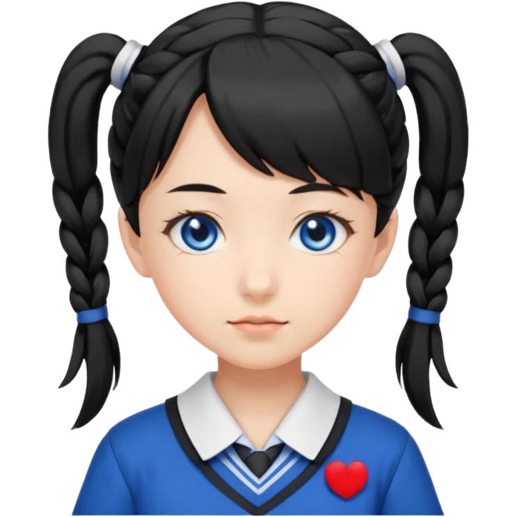 japanese schoolgirl with black twintails and blue eyes emoji