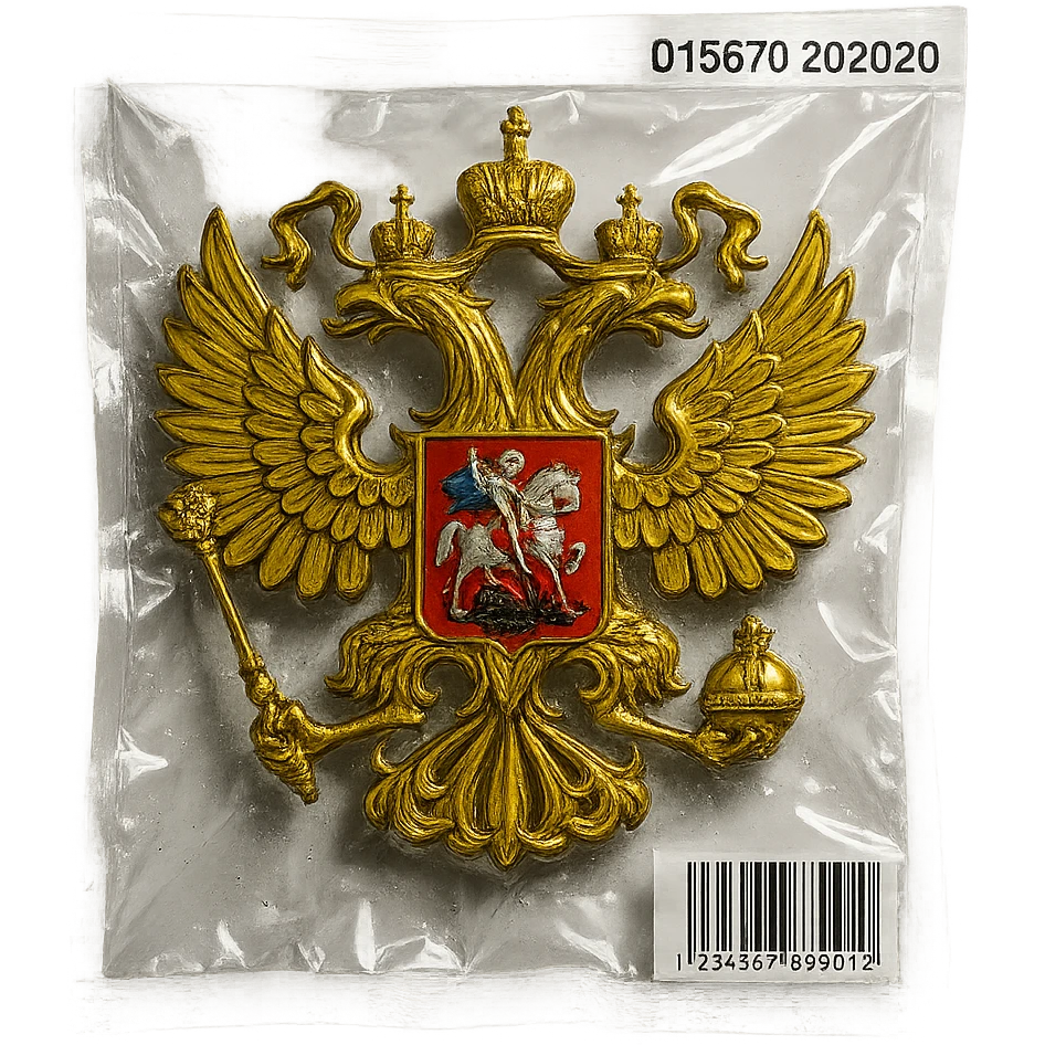 classic Russian coat of arms, double-headed eagle holding scepter and orb, shield with Saint George, glossy emoji