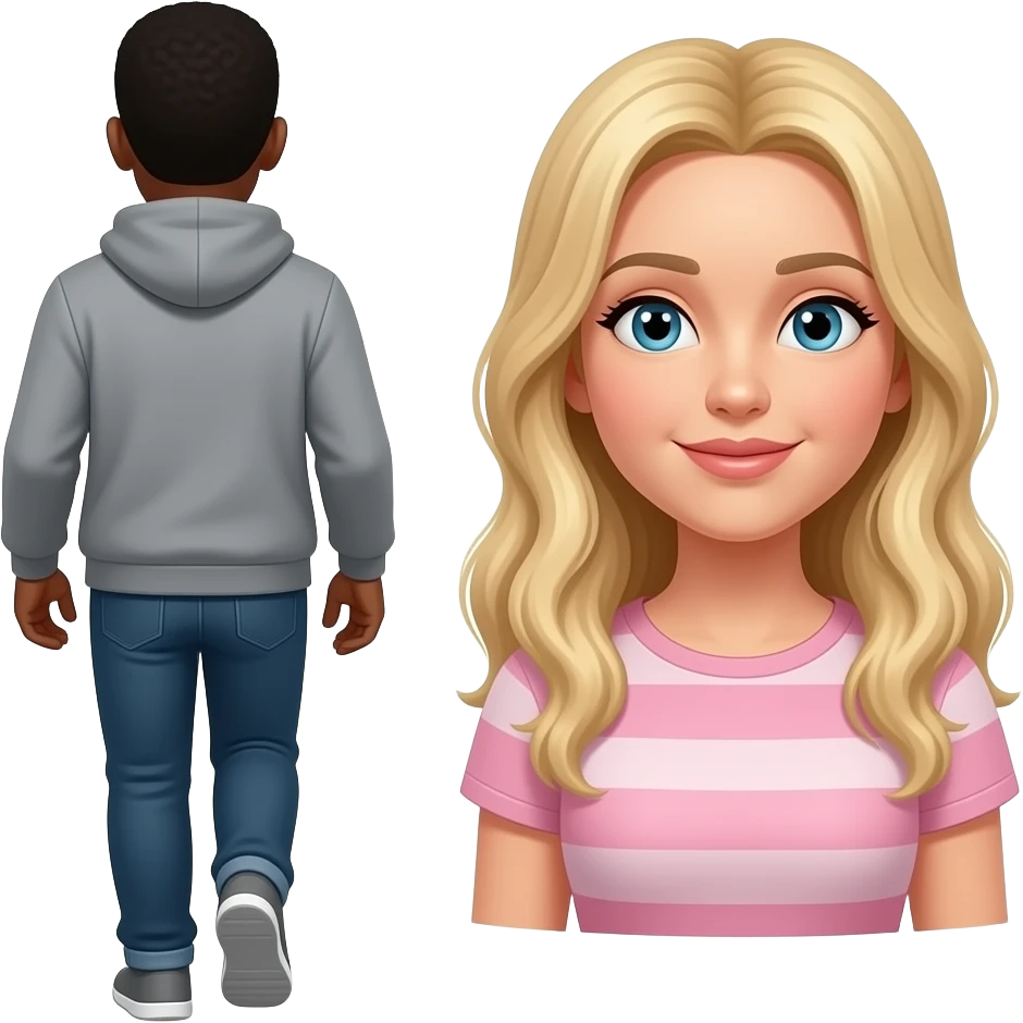 Black man in gray hoodie walking away in the other direction from blonde girlfriend emoji