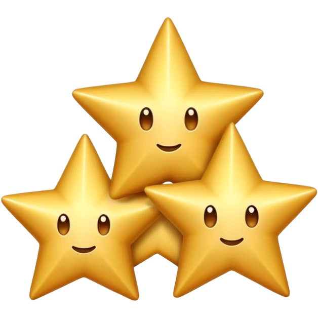 3 golden stars, one big in the center and two smaller on the sides, with a playful, cartoonish expression emoji