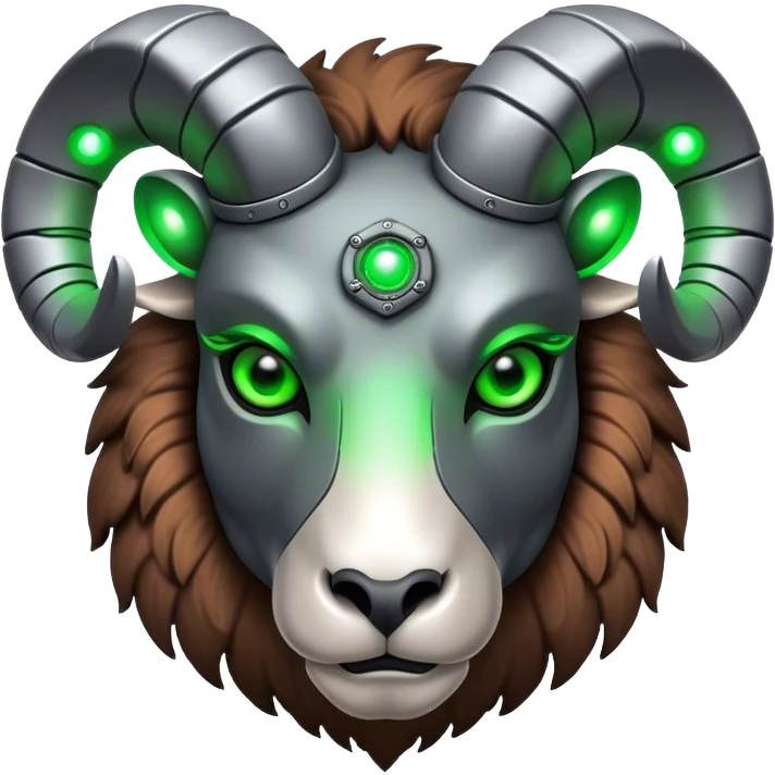 Cyborg Ram(Goat) head green glowing eyes emoji