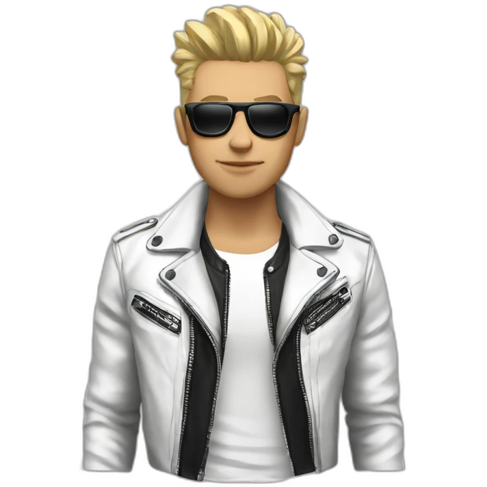 Punk male-with white leather jacket-mirror glasses emoji