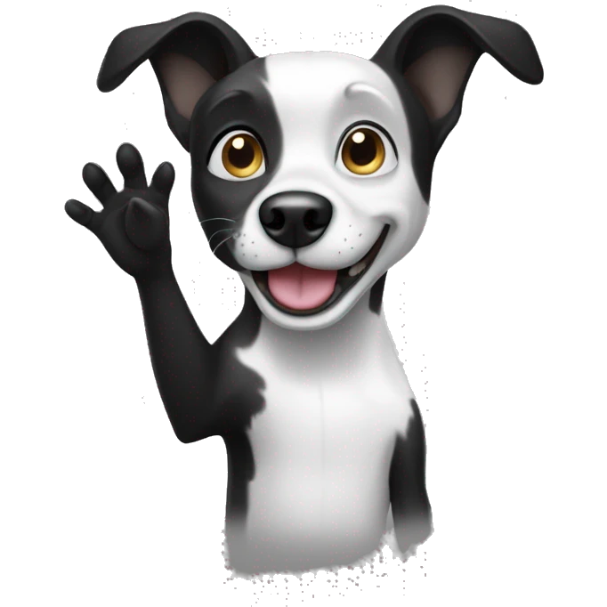Black and white dog waving emoji