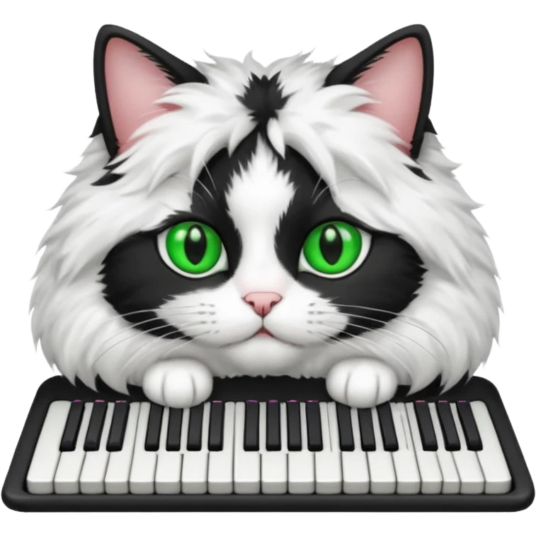 black and white cat laying on keyboard emoji