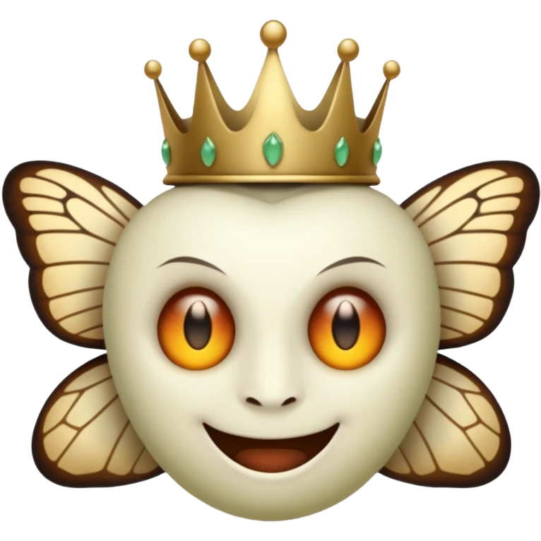 Savathûn from Destiny 2 as an apple-style emoji, featuring her distinctive moth-like crown, glowing eyes, and sinister smile, simplified for emoji format emoji