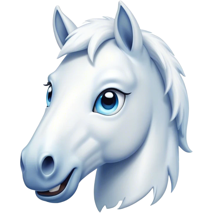 Cinematic Comical White Horse Portrait Emoji, Head tilted dramatically with an exaggeratedly amused expression, featuring a striking white fur with a glossy finish and wide, expressive blue eyes filled with playful disbelief, Simplified yet hilariously expressive features, highly detailed, glowing with a slightly sassy glow, high shine, dramatic yet playful, stylized with an air of cheeky mischief, bright and endearing, soft glowing outline, capturing the essence of a spirited and over-the-top horse, so meme-worthy it feels like it could side-eye its way into internet fame instantly! emoji