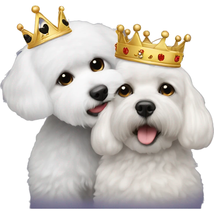 Bichon wearing a crown kissing a black cat emoji