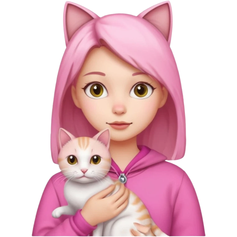 Девочка с кошкой в розвом emoji