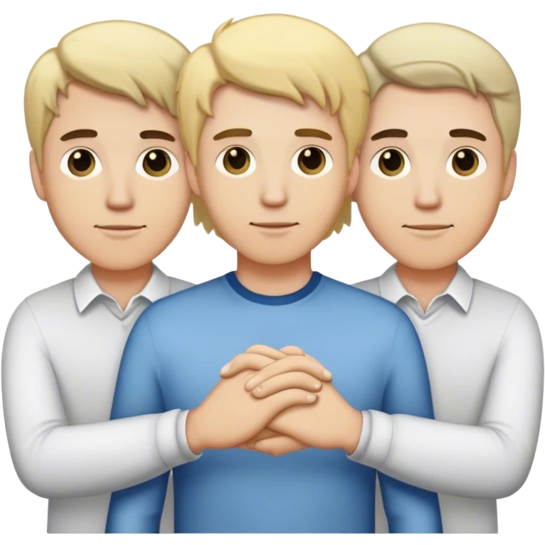 Three men holding hands, all white, one with blonde hair, and two with dark hair emoji