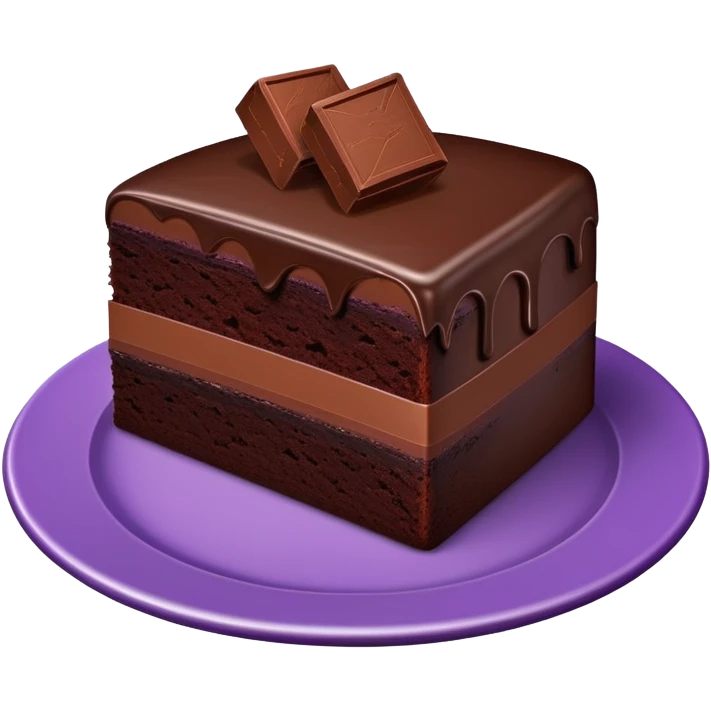 Purple plate with a rectangular piece of a simple chocolate cake emoji